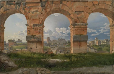 Vista a través de tres arcos del tercer piso del Coliseo